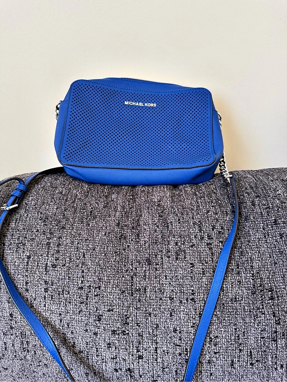 Michael Kors Jet Set Travel Perforated Leather Crossbody Bag Blue